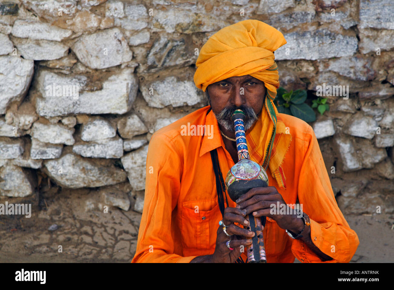 An Indian snake charmer playing flute Stock Photo Alamy