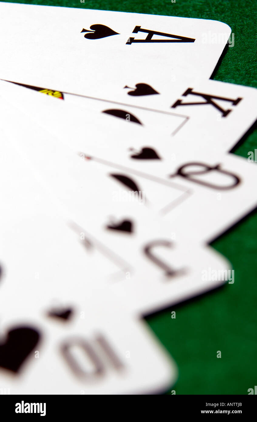 Straight flush poker hand in Spades (1) Stock Photo