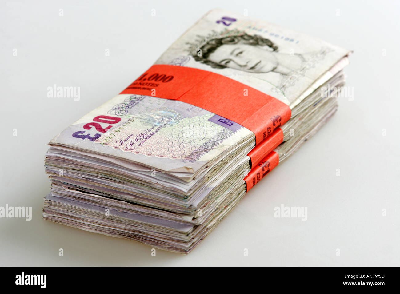 Wad of Cash £20 notes Stock Photo