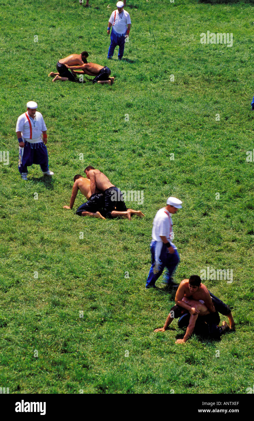Oil wrestling Edirne Kirkpinar Turkey Stock Photo