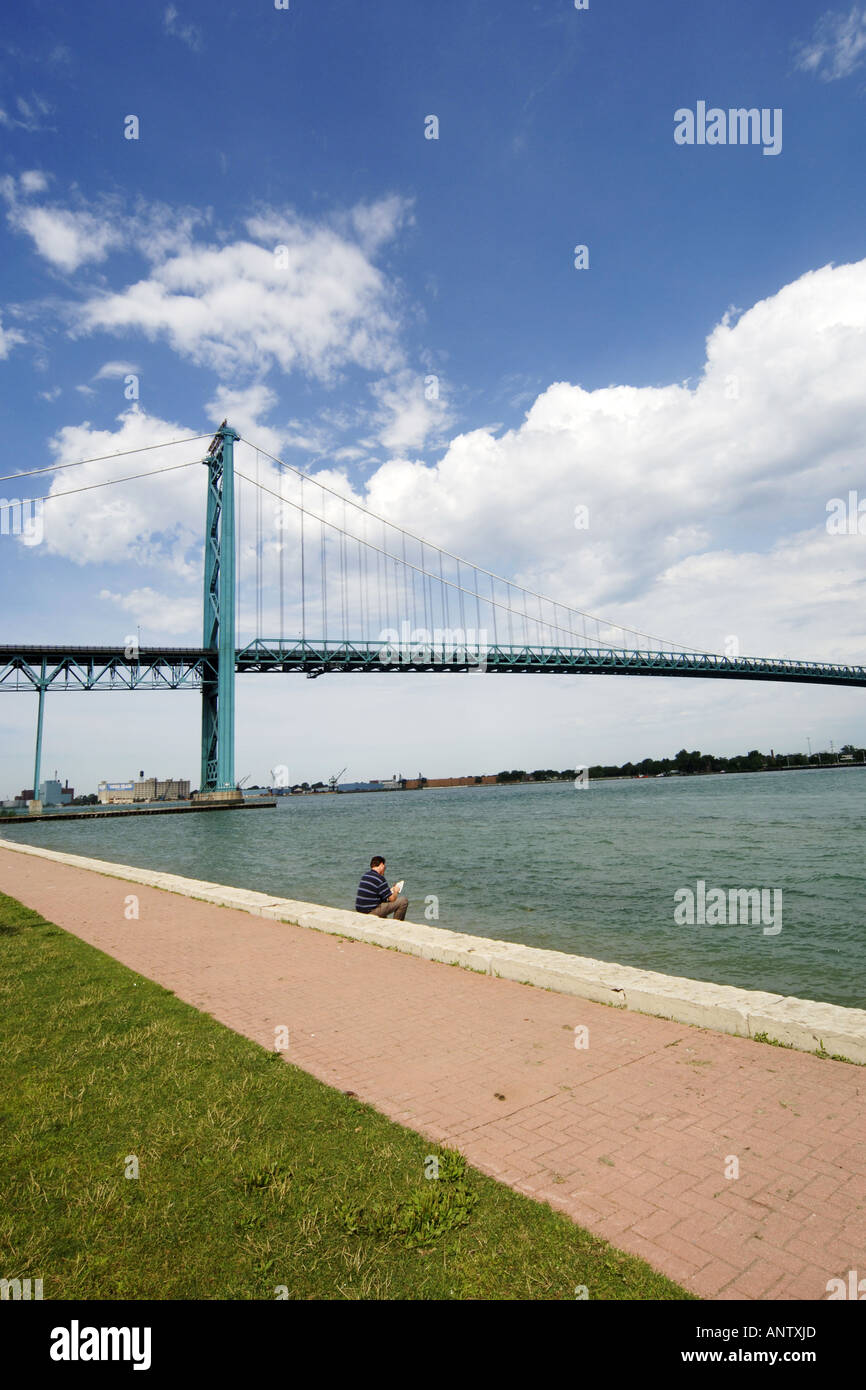 The Ambassador bridge from Detroit Michigan MI USA to Windsor Canada Stock Photo