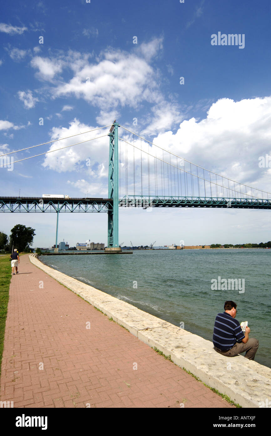 The Ambassador bridge from Detroit Michigan MI USA to Windsor Canada Stock Photo