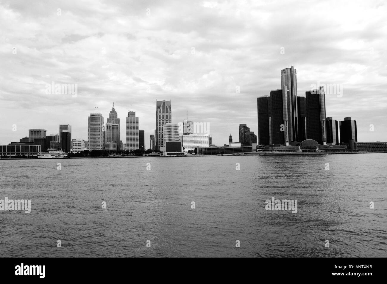 View of Detroit City and the St Clair River Michigan MI Stock Photo