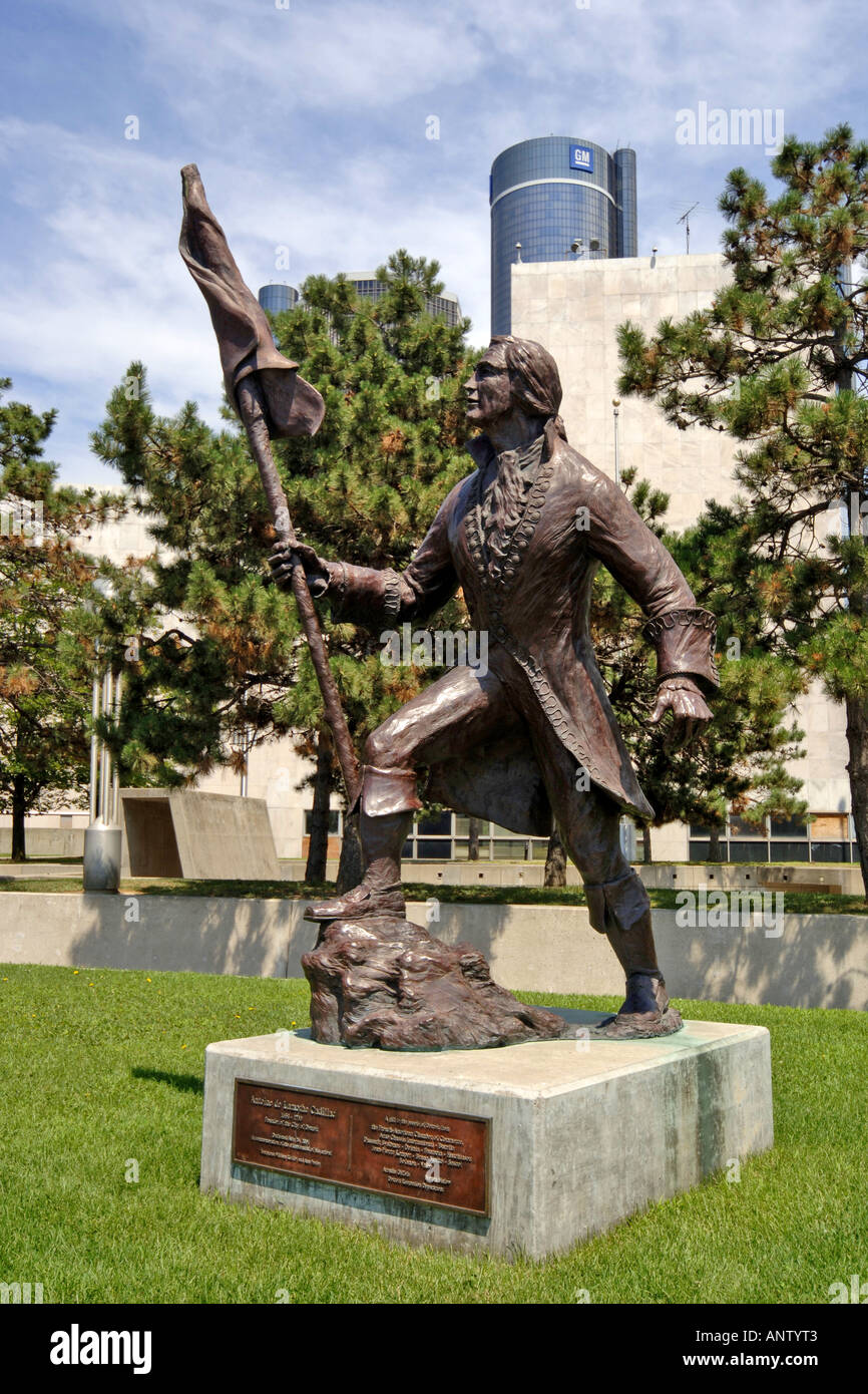 Sculpture of Antoine de Lamothe Cadillac founder of Detroit in the Hart