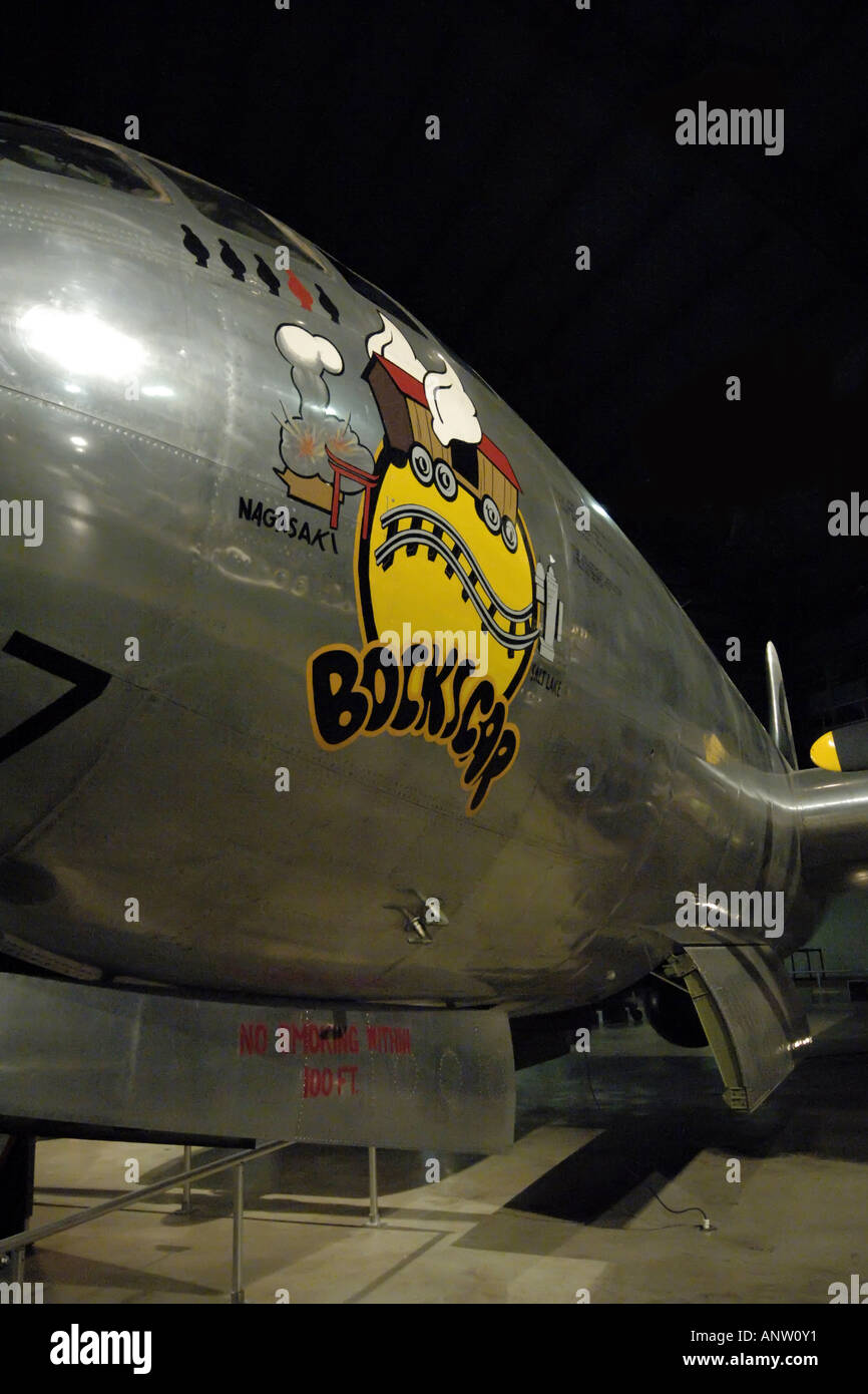 B29 Superfortress Bockscar that dropped the atomic bomb on Nagasaki at the Wright Patterson Air Force Museum in Dayton, Ohio. Stock Photo