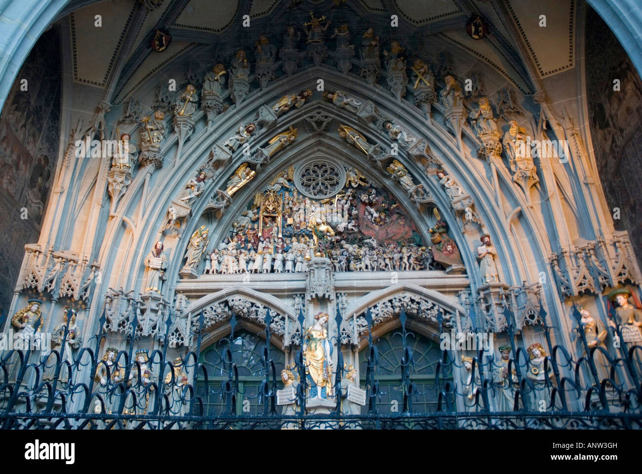 Last Judgement Portico or Jungstes Gericht in Munster Cathedral BERN Switzerland Stock Photo