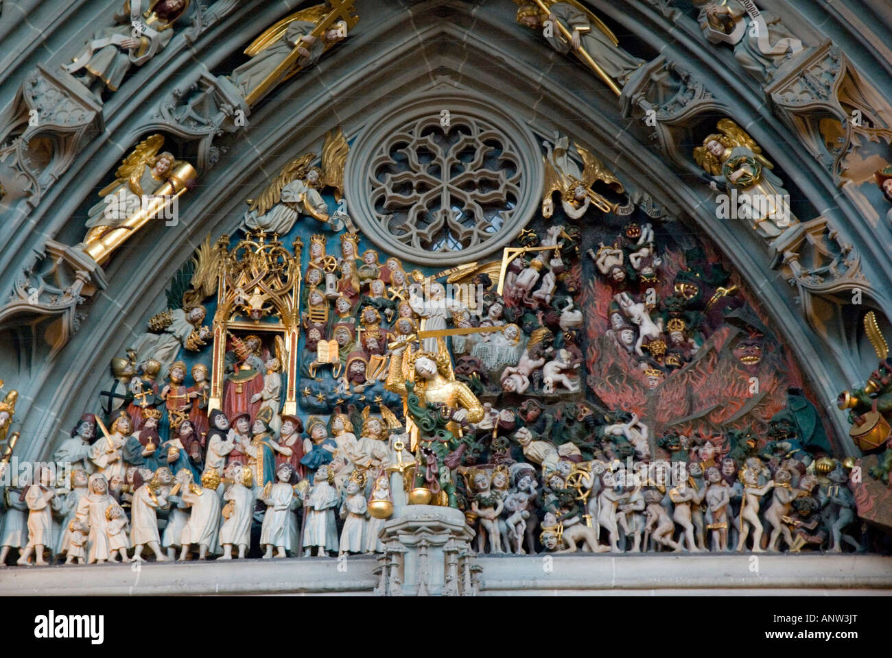 Last Judgement Portico or Jungstes Gericht in Munster Cathedral BERN Switzerland Stock Photo