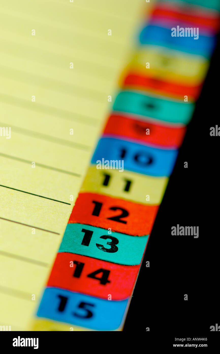 Office index tabs of various colors Stock Photo Alamy