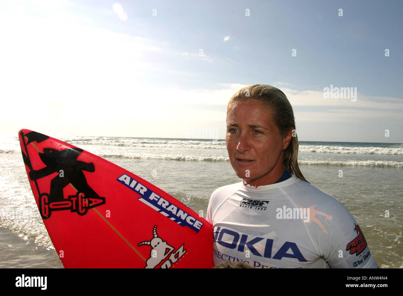 PRO SURFER EMANUELLE JOLY AFTER COMPETING Stock Photo