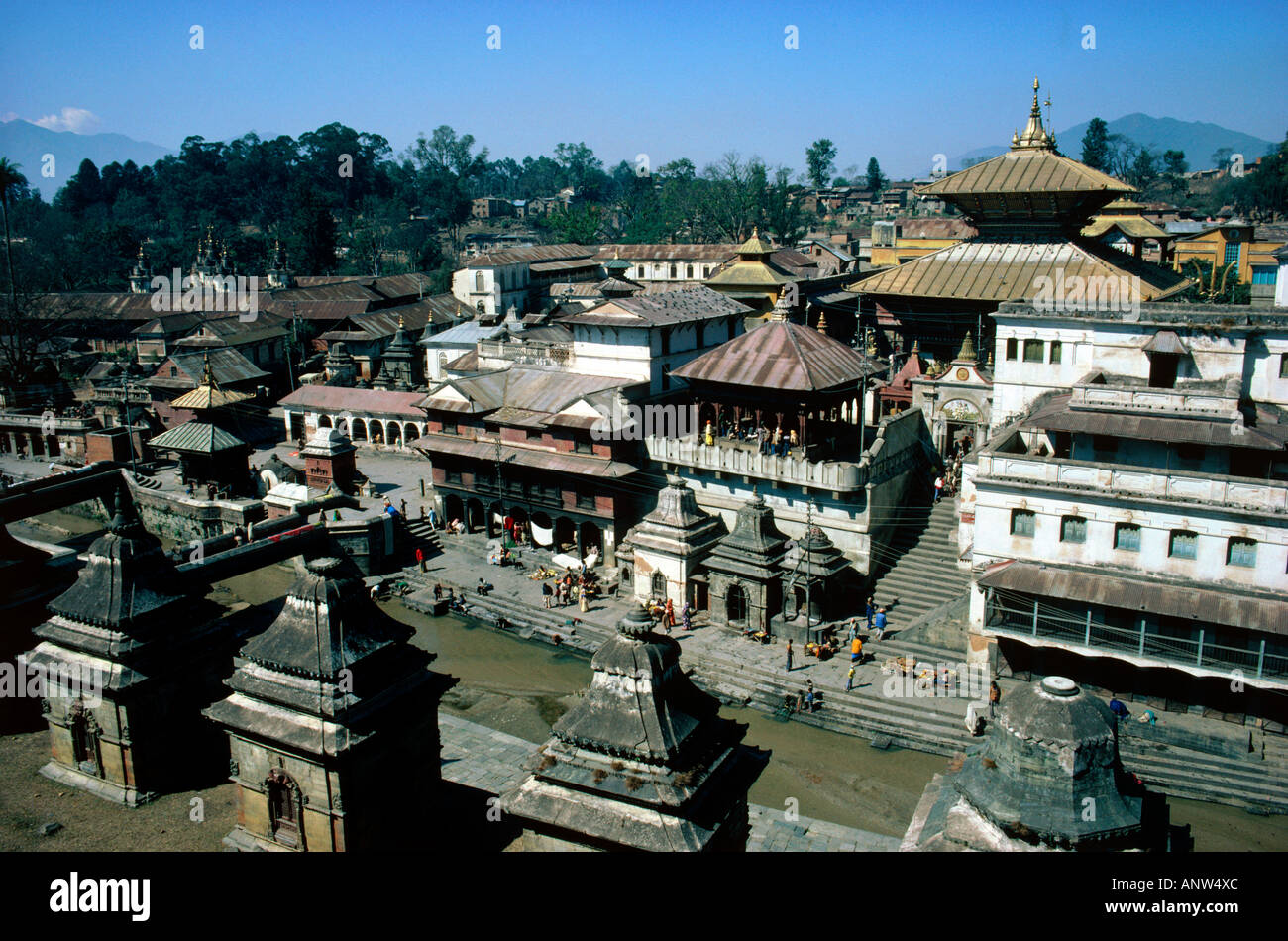 hindu pilgrimage temple site of pashupatinath at holy bagmati river near city of kathmandu nepal Stock Photo