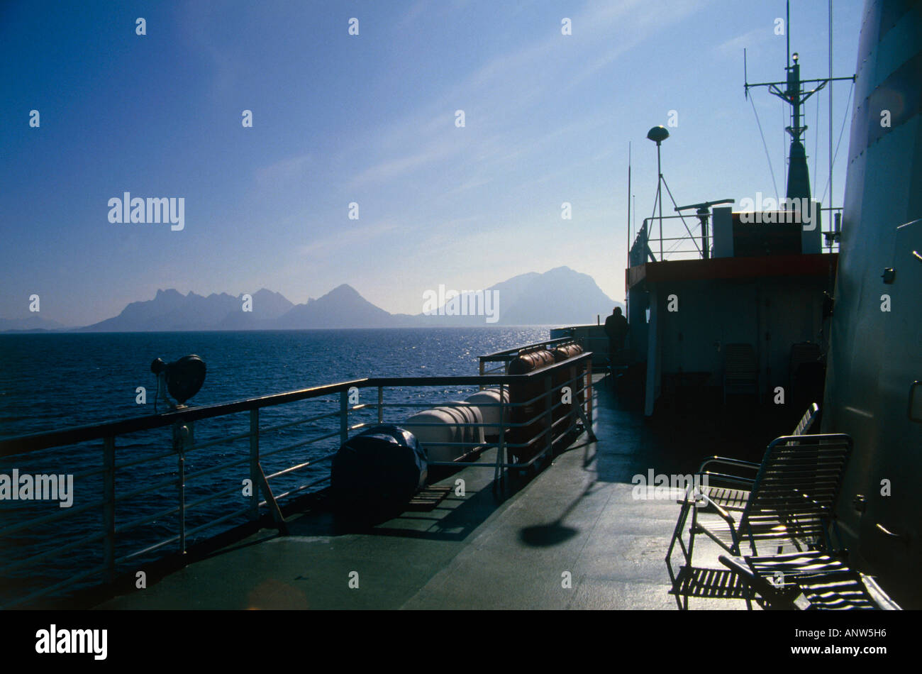 coastal mail and ferry boat from village of skutvik to islands of