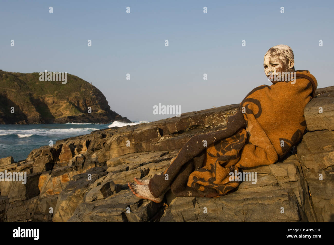 Xhosa boy in initiation period after circumcision, Coffee Bay, Wild Coast, Eastern Cape, South Africa Stock Photo