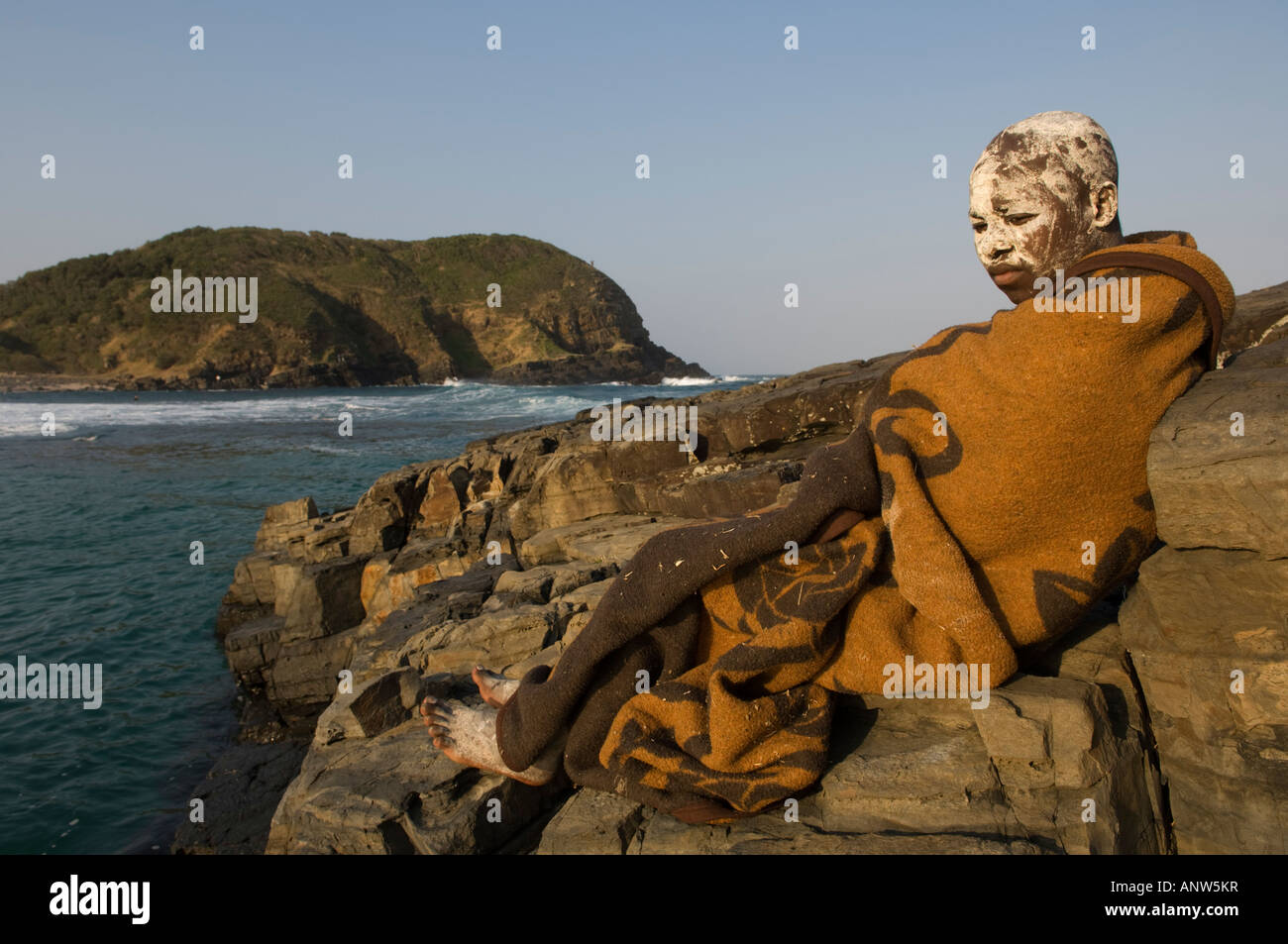 Xhosa boy in initiation period after circumcision, Coffee Bay, Wild Coast, Eastern Cape, South Africa Stock Photo