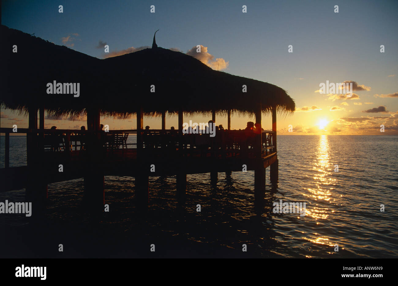 beach pavilion restaurant at sunset island of reethi rah maldives Stock Photo