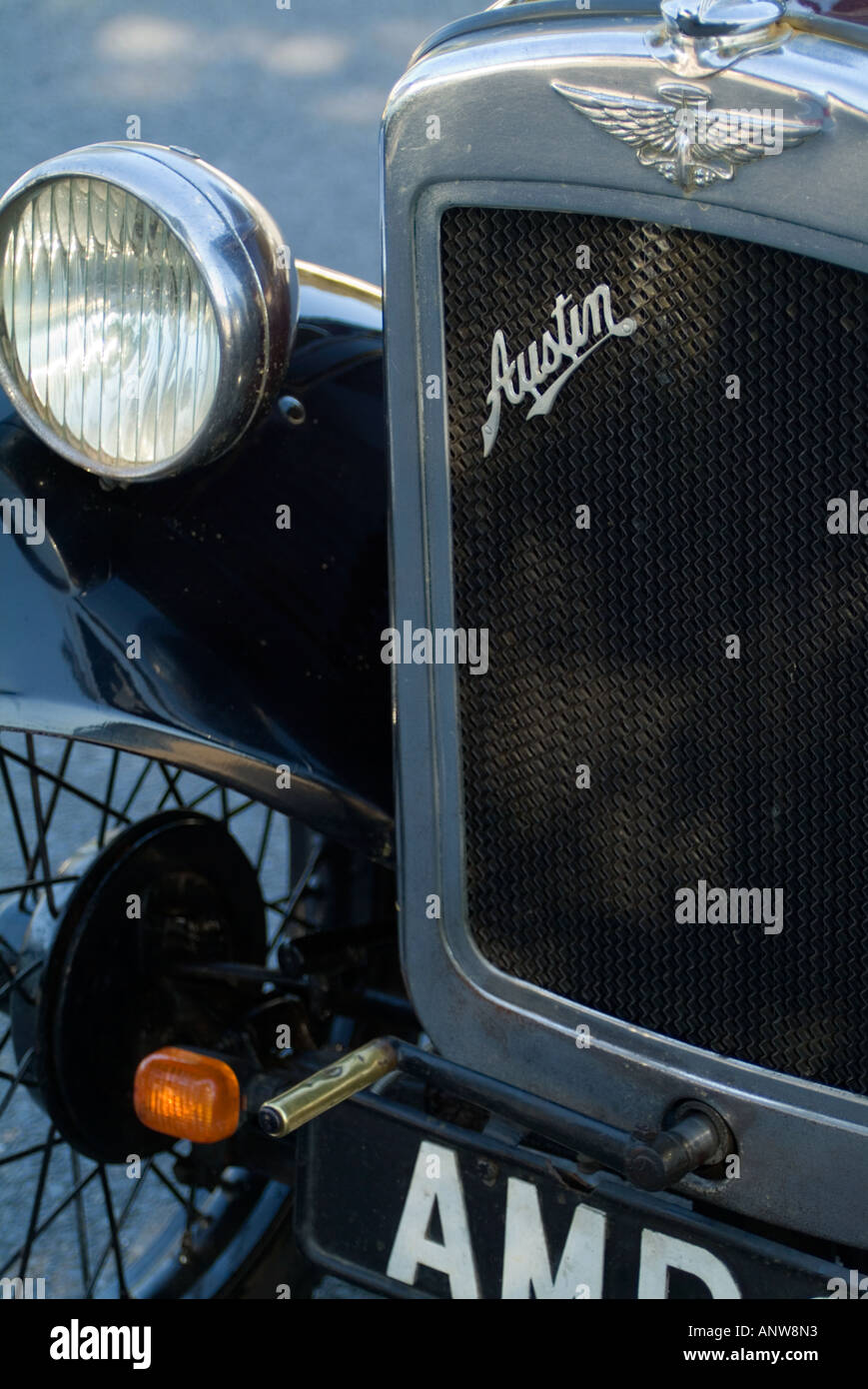 Grill and headlight of an Austin 7 vintage car Stock Photo