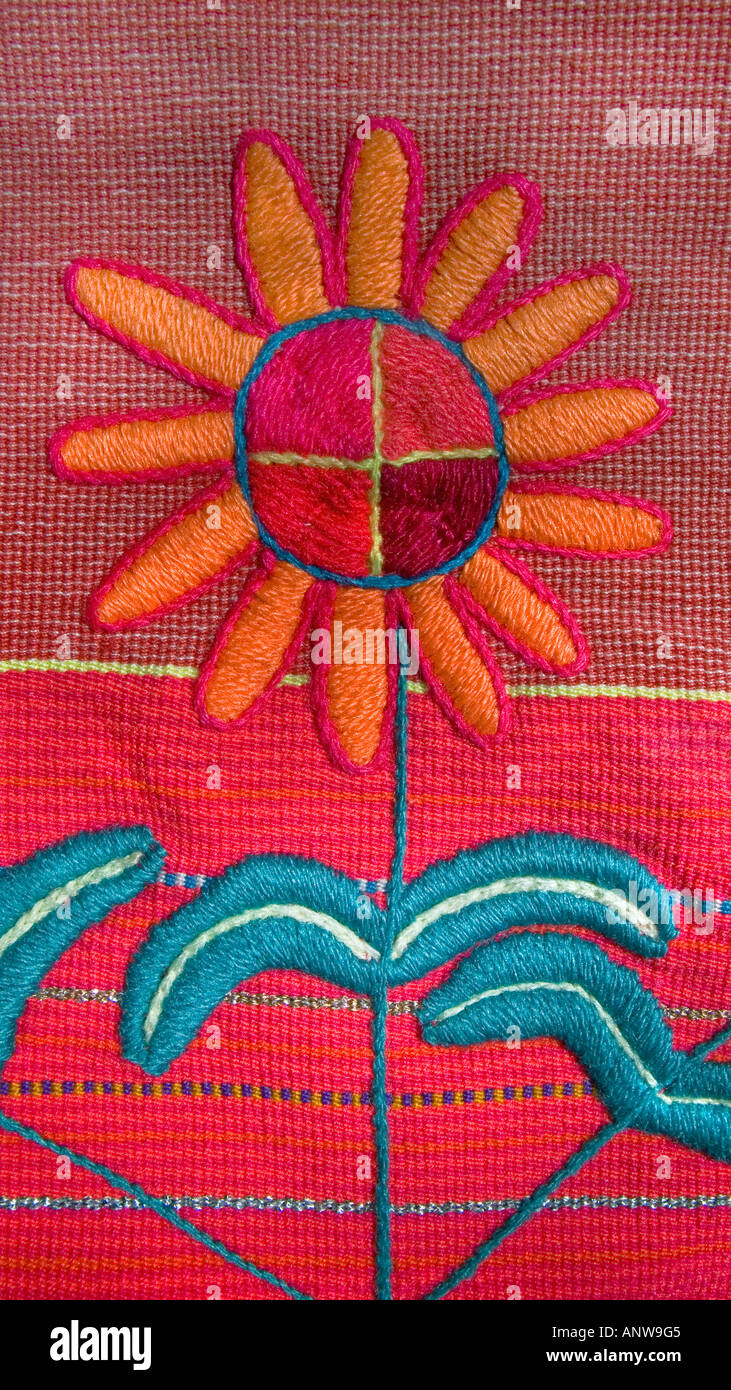 Detail of Mexican embroidered huipil with floral motif Chiapas Mexico Stock Photo