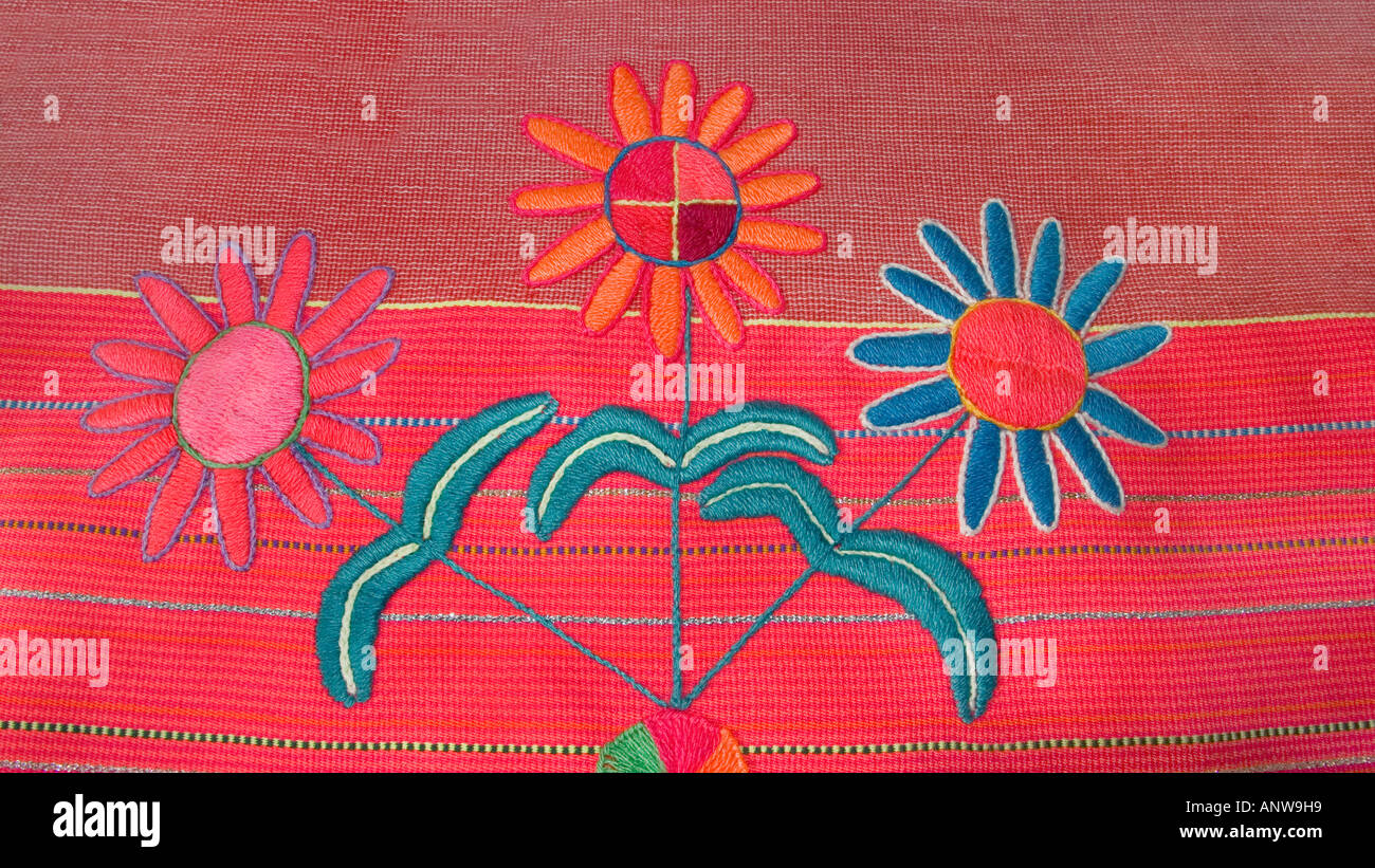 Detail of Mexican embroidered huipil with floral motifs Chiapas Mexico Stock Photo