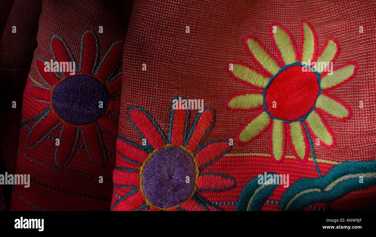 Detail of Mexican embroidered huipil with floral motifs Chiapas Mexico Stock Photo