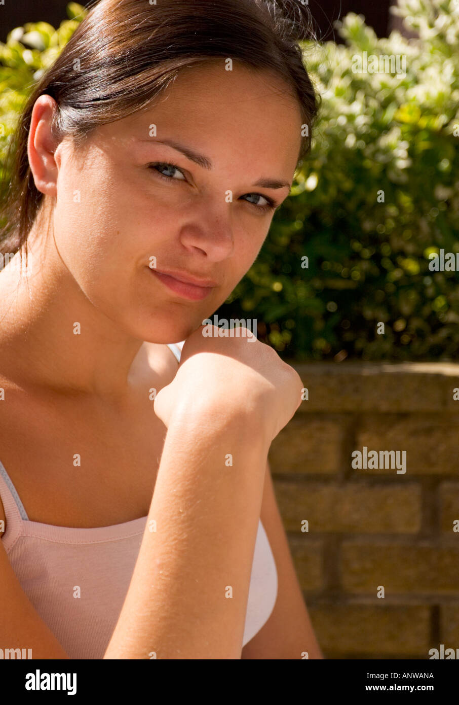 Girl on patio Stock Photo Alamy