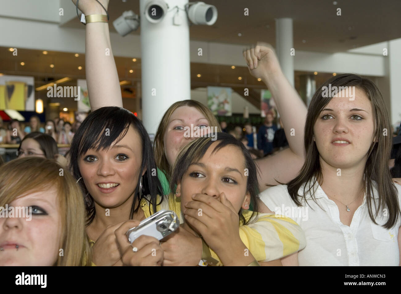 Screaming female fans at McFly band performance Stock Photo