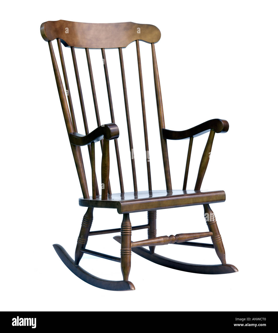 Antique rocking chair silhouetted on white background Stock Photo