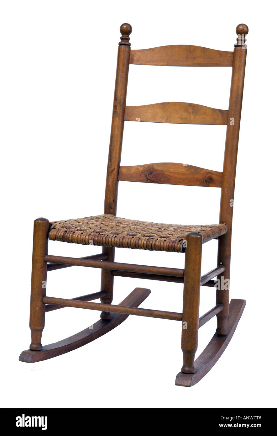 Antique rocking chair silhouetted on white background Stock Photo