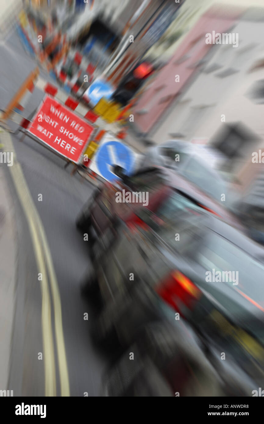 Road works traffic delay Stock Photo