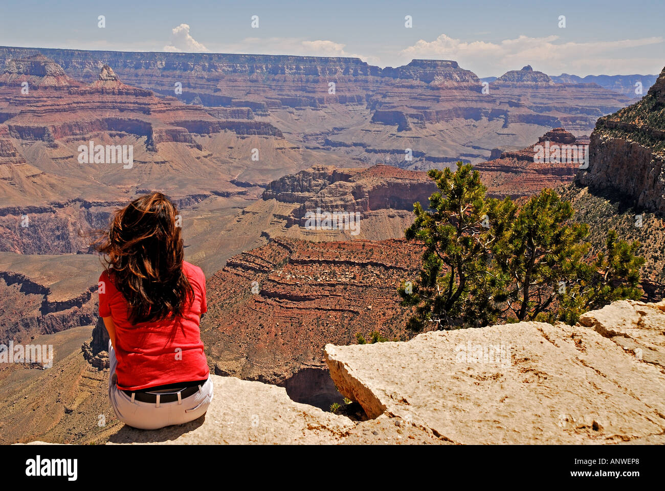 Arizona Grand Canyon National Park woman sitting on rim Stock Photo - Alamy