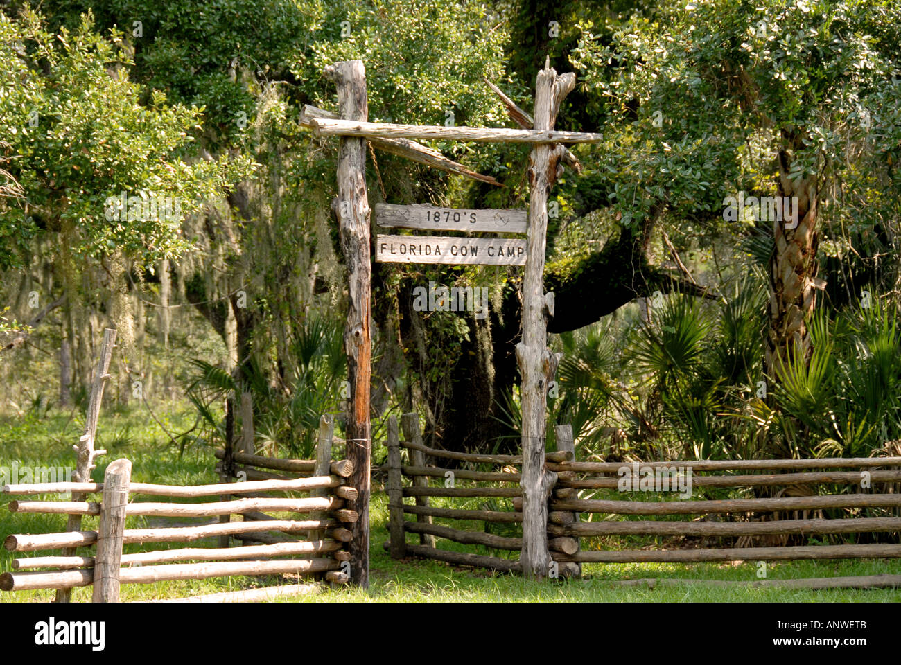 Florida Kissimmee State Park  entrance sign cow camp Stock Photo