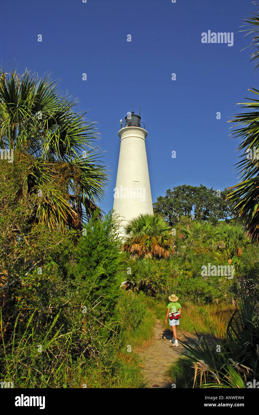 Florida lighthouse St Marks National Wildlife Refuge woman hiker Stock Photo