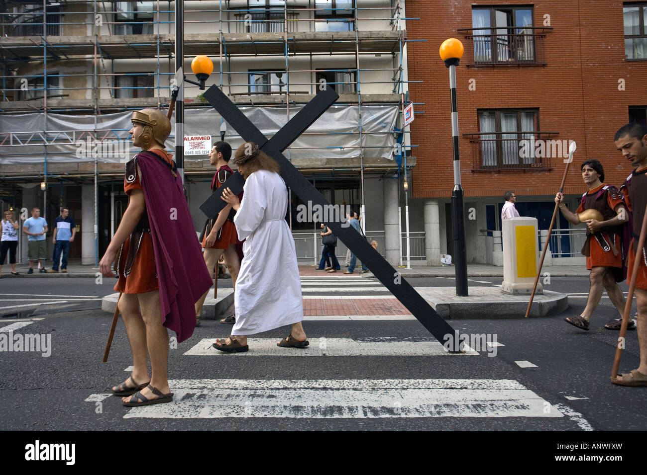 a man dressed as Jesus in a religious parade in London Stock Photo