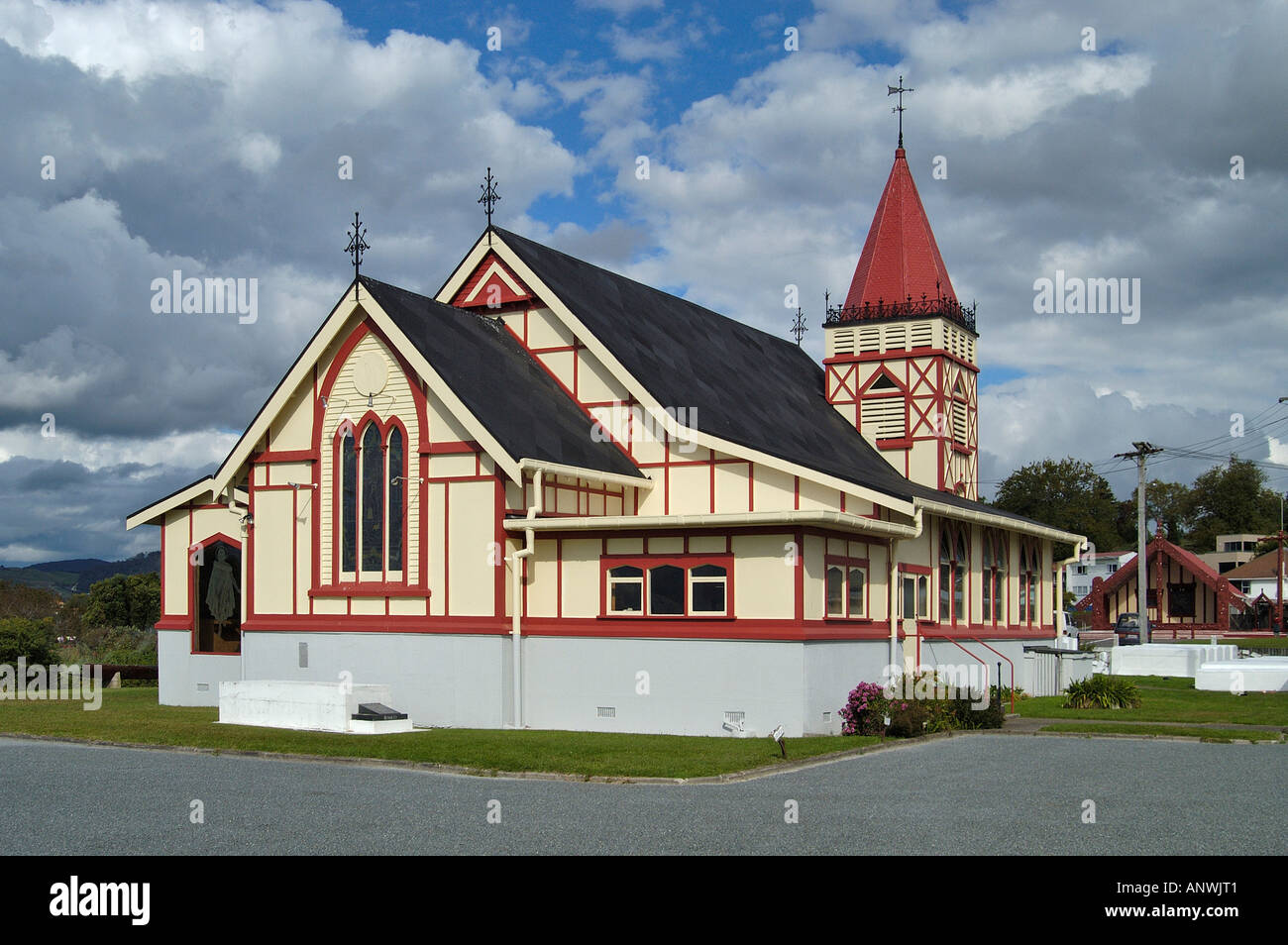 Church in the Maori village Ohinemutu, Rotorua;South Island, New Zealand Stock Photo