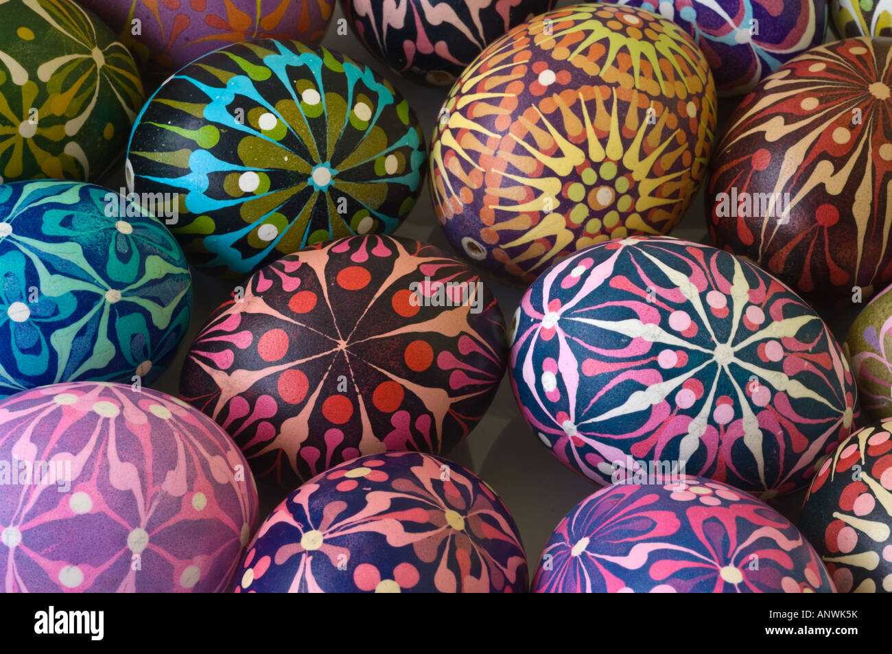 Decorated Easter Eggs, collection, batic method, Krystyna Majewska, Gdansk, Poland Stock Photo