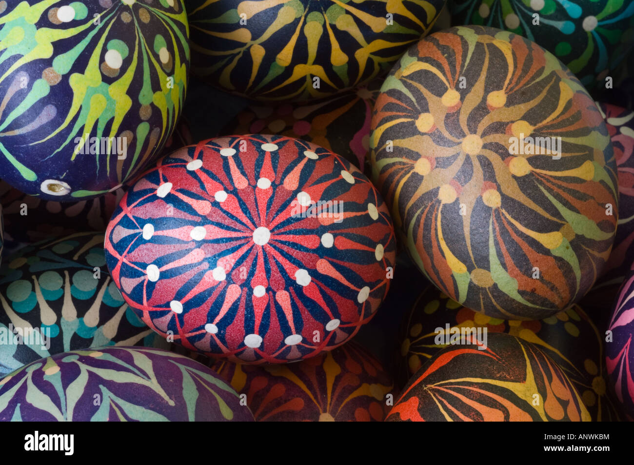 Krystyna Majewska's collection of Easter Eggs decorated using batik method, Gdansk, Poland Stock Photo