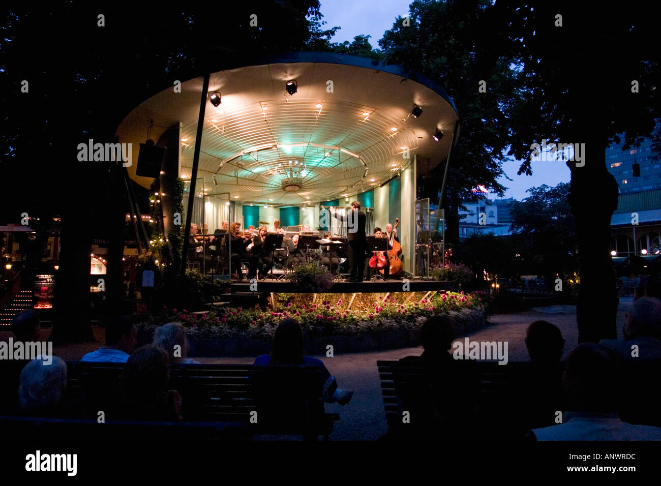 Orchestra Playing In Concert Outdoor Shell At Dusk Tivoli Gardens