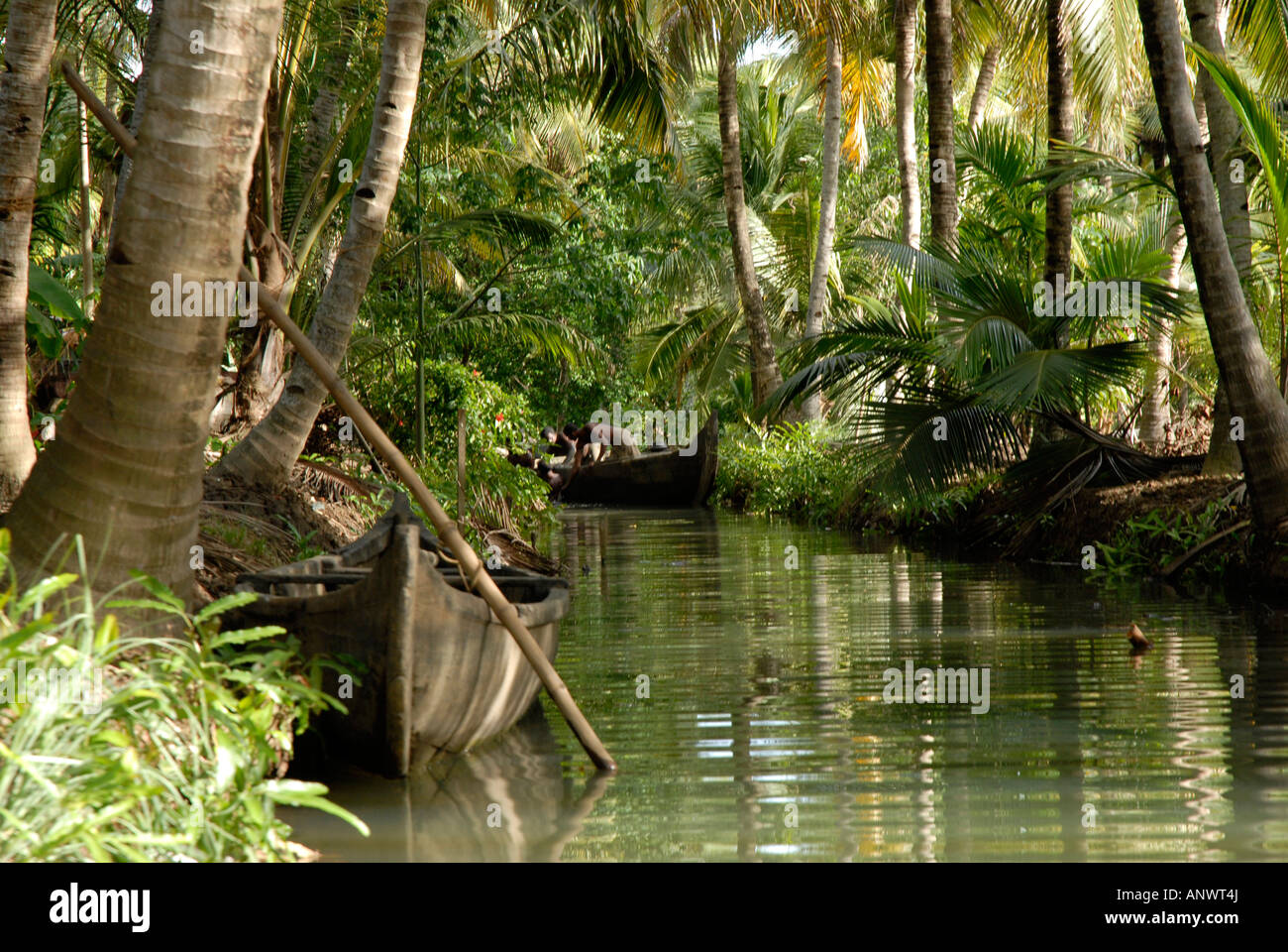 backwaters of kerala,quillon,boats and boatmen Stock Photo