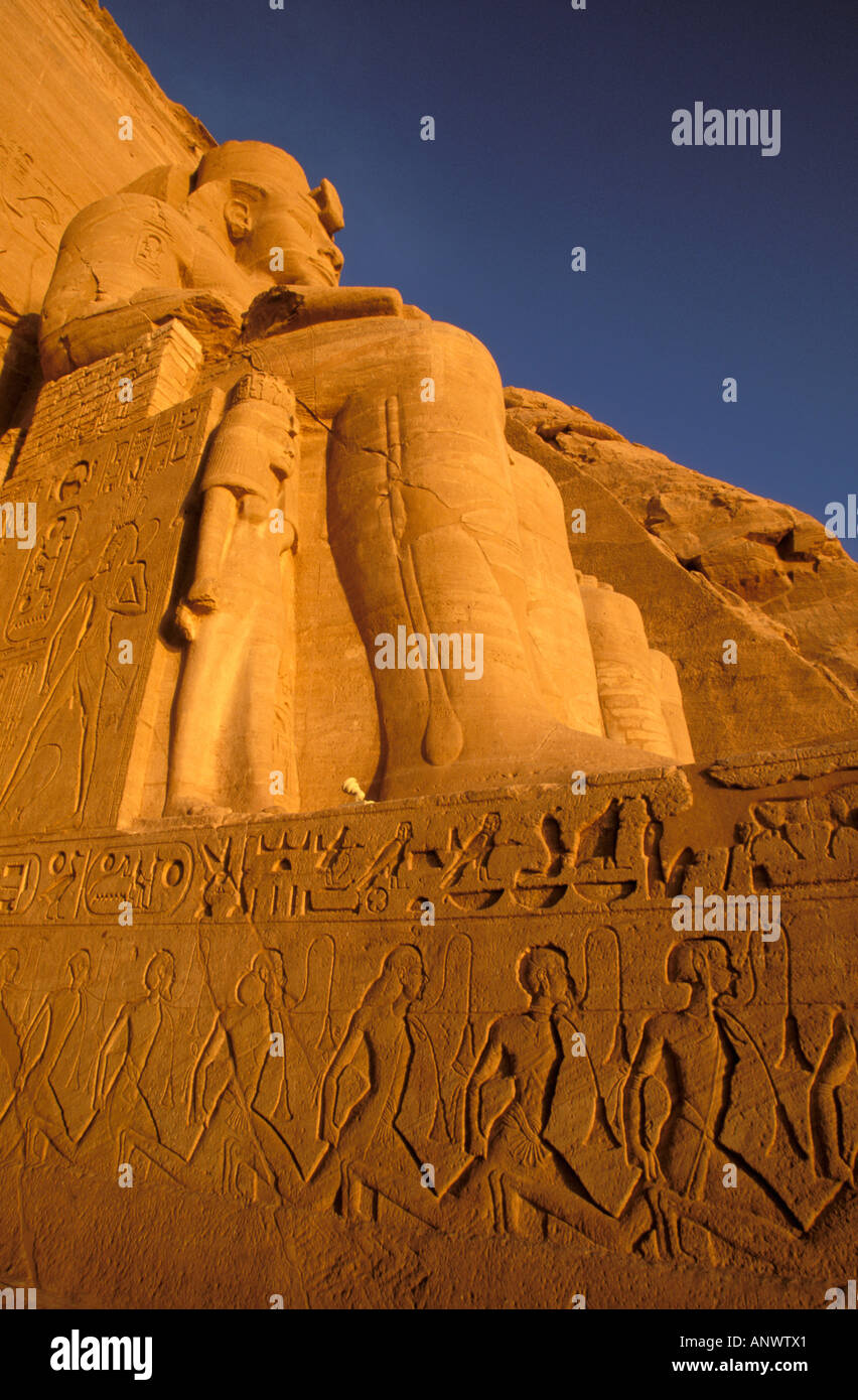 Africa, Egypt, Abu Simbel, Great Temple of Ramessess II. Statue of Ramessess II and Syrian prisoners Stock Photo