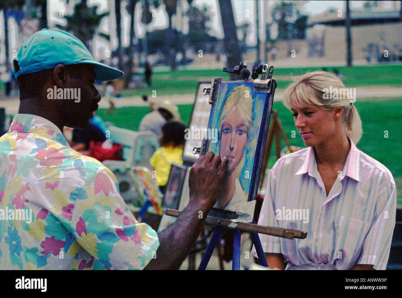 Portrait artist on the Boardwalk Venice Beach California Stock Photo