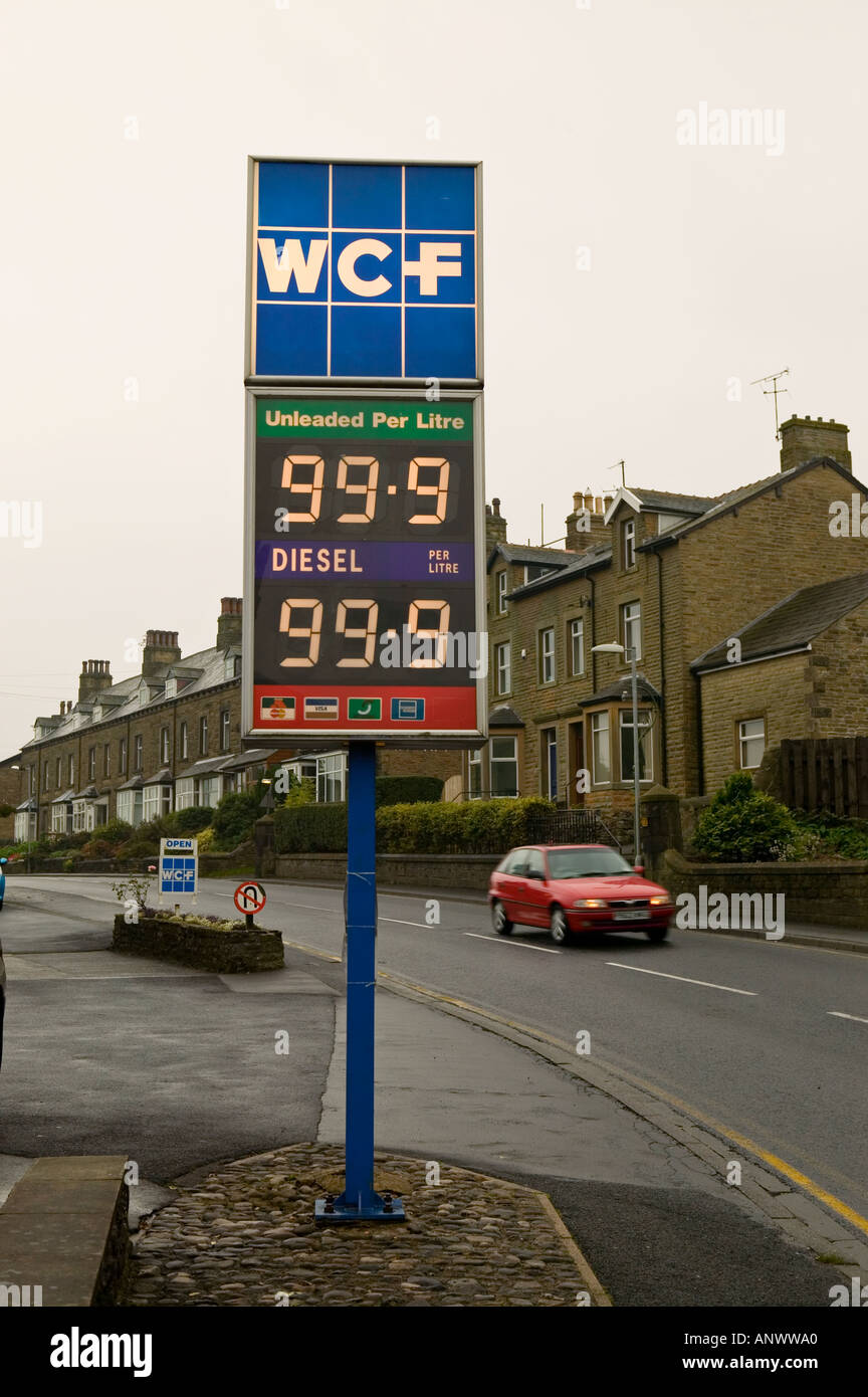 Petrol pump prices for diesel and unleaded fuel at 99 9 pence per litre