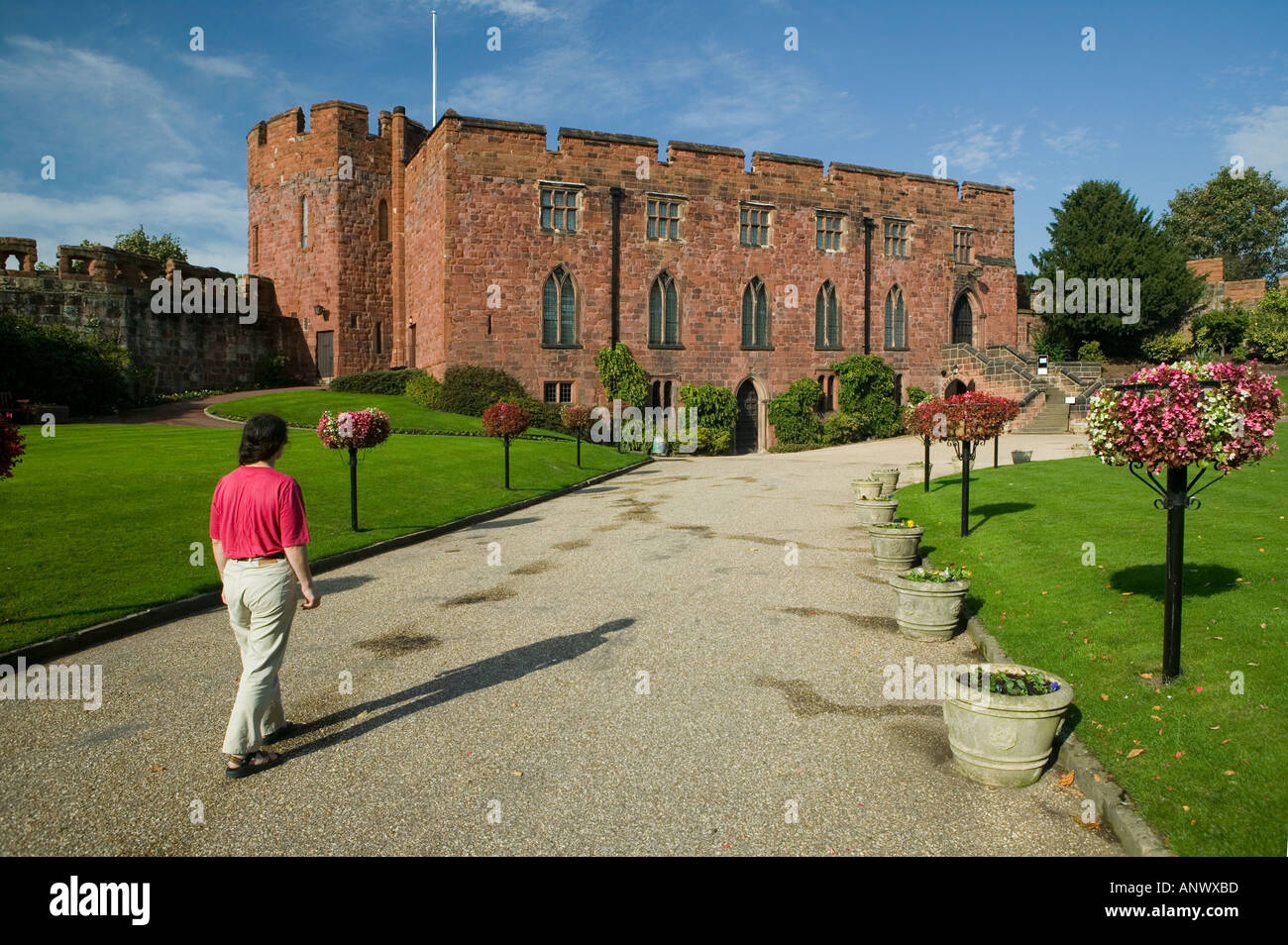 Female Tourist Walking Towards The Regimental Museum Shrewsbury Castle 