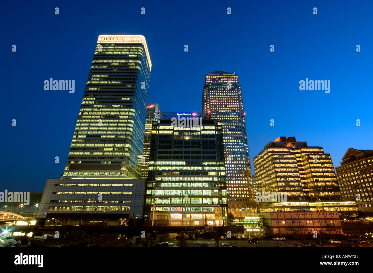 canary wharf skyscrapers night dramatic london england uk Stock Photo