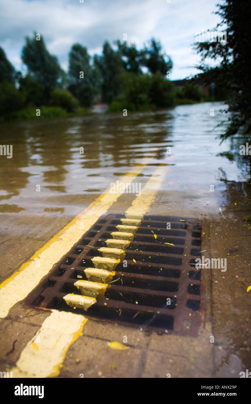 Drain underwater during the floods of June 2007 Stock Photo