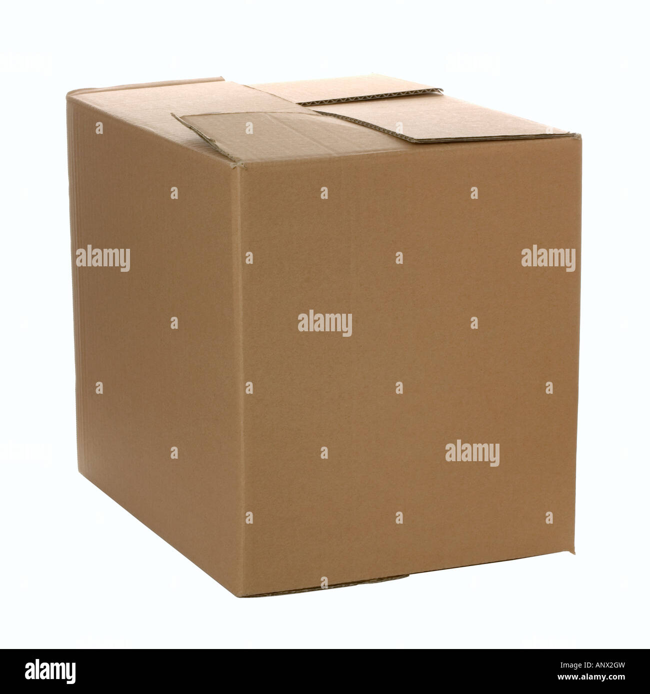 Closed cardboard box add your own design or logo Isolated on white Stock Photo