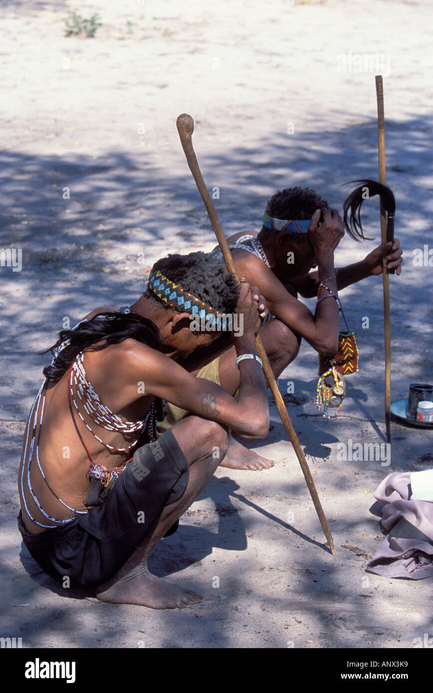 Africa, Namibia, Bushman witch doctors preparing to perform a ceremony. Stock Photo