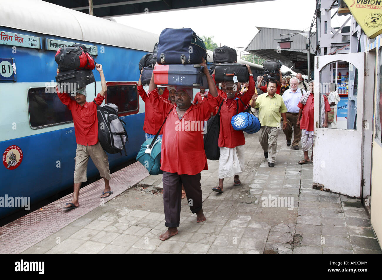 carriers at the railway station New Jalpaiguri, India, West Bengal Stock Photo