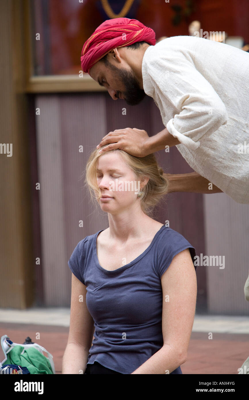 indian head massage in the street, dublin ireland Stock Photo Alamy