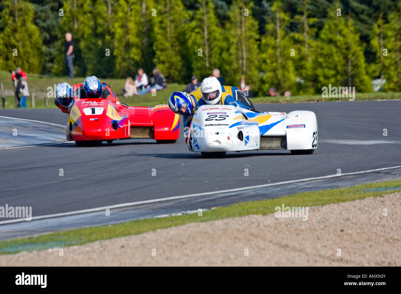 Motorcycle and sidecar racing at Knockhill circuit FIfe Scotland Stock Photo