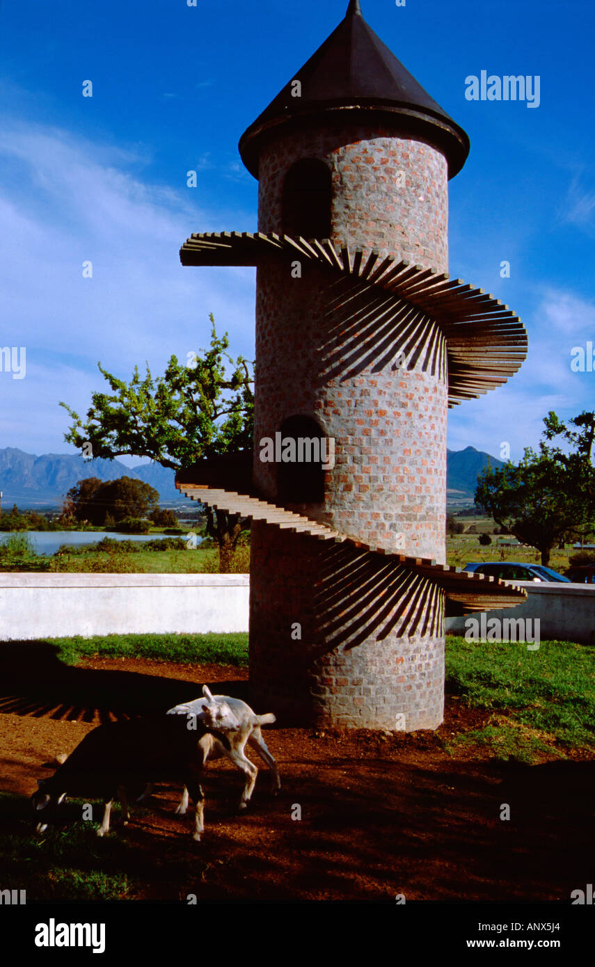 Africa, South Africa, Wine Country, Paarl, Fairview Winery. Goat pen and tower. Stock Photo