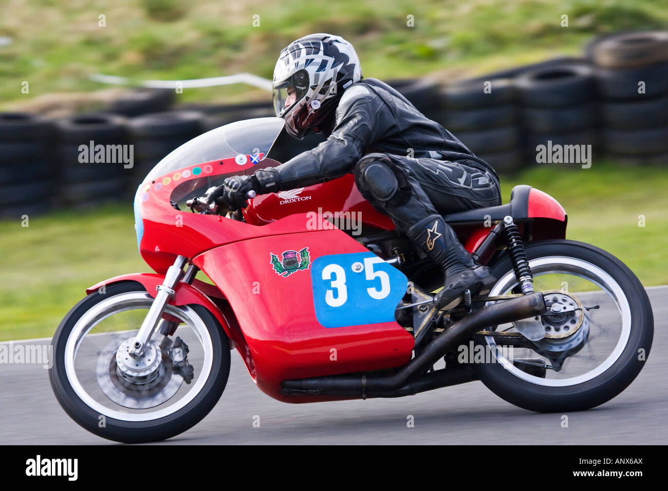 Vintage Honda motorbike racing at Knockhill circuit Fife Scotland Stock