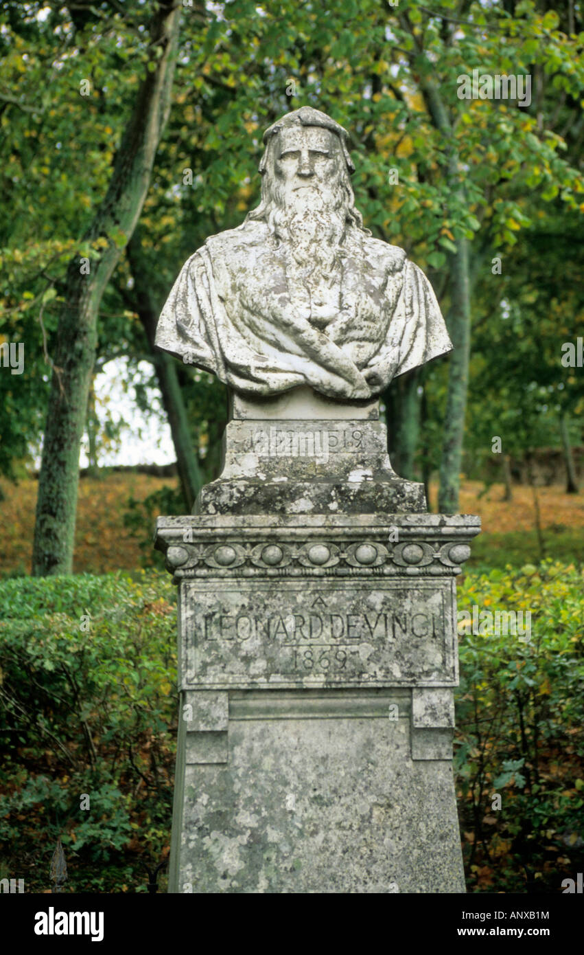 Bust of Leonardo da Vinci, Clos Lucé Castle, Département Indre-et-Loire, France, Europe Stock Photo